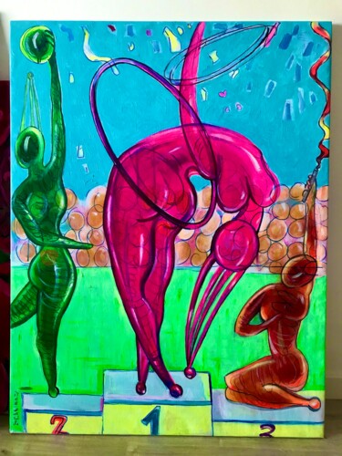 Painting titled "Gymnastic" by Seksikoza Loveenergy Style Contemporary, Original Artwork, Oil Mounted on Wood Stretcher frame