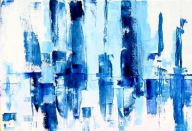 Peinture intitulée "bleue village" par Andre Pourtales, Œuvre d'art originale, Huile