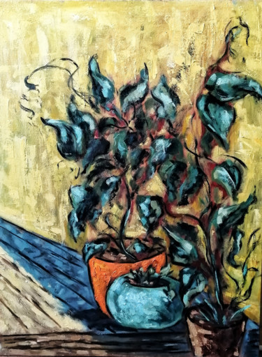 Pintura intitulada "Plants" por Dilbar Suleymanova, Obras de arte originais, Óleo