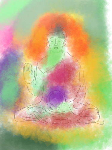 Digital Arts titled "Изумрудный Будда" by Qiwi, Original Artwork, Digital Painting
