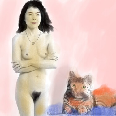 Digital Arts titled "Котик и его хозяйка" by Qiwi, Original Artwork, Digital Painting