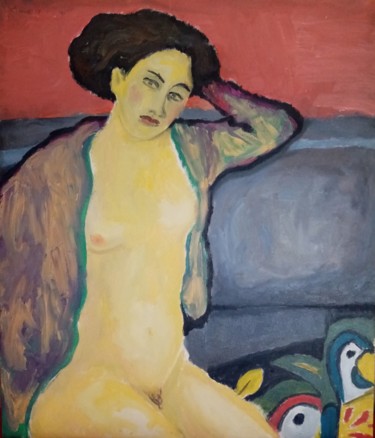 Pittura intitolato "Nude on sofa (self-…" da Selenia Bosso, Opera d'arte originale, Olio Montato su Telaio per barella in le…