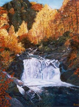 Peinture intitulée "CASCADE EN AUTOMNE" par Jean-Claude Selles Brotons, Œuvre d'art originale, Huile