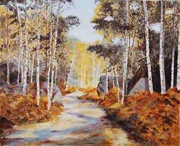 Painting titled "FORET DE BOULEAUX E…" by Jean-Claude Selles Brotons, Original Artwork, Oil