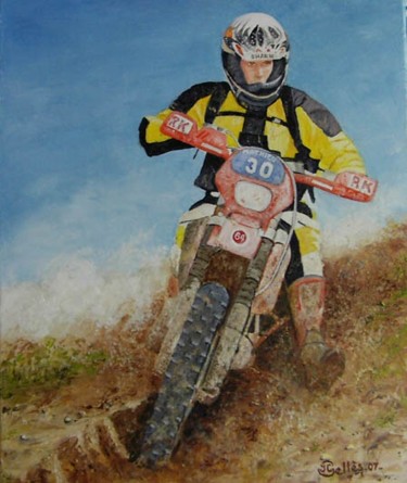 Painting titled "Moto sur la piste" by Jean-Claude Selles Brotons, Original Artwork