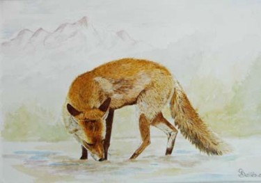 Peinture intitulée "renard sur le lac" par Jean-Claude Selles Brotons, Œuvre d'art originale