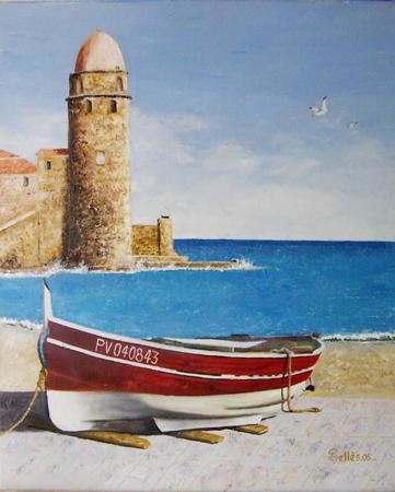 Painting titled "Collioure Barque ca…" by Jean-Claude Selles Brotons, Original Artwork, Oil