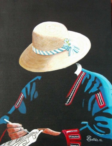Malerei mit dem Titel "La brodeuse Quechua…" von Jean-Claude Selles Brotons, Original-Kunstwerk, Öl