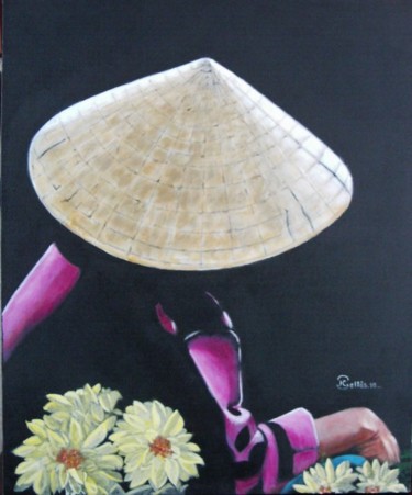 Painting titled "La marchande de fle…" by Jean-Claude Selles Brotons, Original Artwork