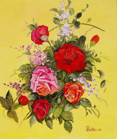 Painting titled "Les sept roses" by Jean-Claude Selles Brotons, Original Artwork