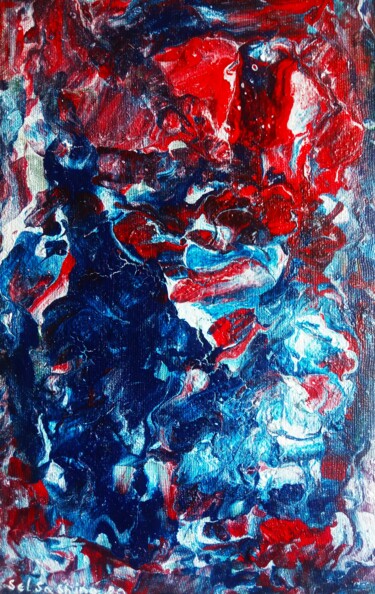 Painting titled "Abstract Female Face" by Selena Sashina, Original Artwork, Acrylic Mounted on Cardboard