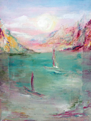 Painting titled "Riviera regatta" by Selena Sashina, Original Artwork, Oil Mounted on Wood Stretcher frame