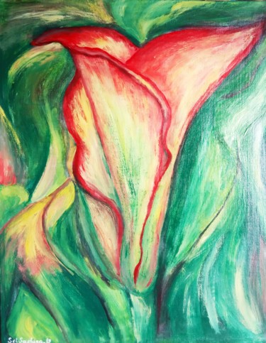 Painting titled "Calla Lily" by Selena Sashina, Original Artwork, Acrylic Mounted on Wood Stretcher frame