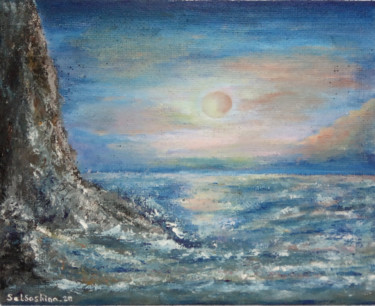 Painting titled "SUNSET" by Selena Sashina, Original Artwork, Oil Mounted on Wood Stretcher frame