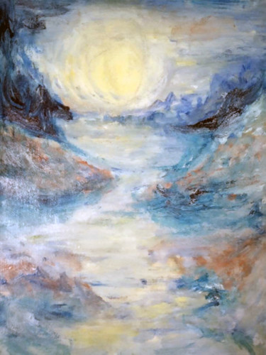 Painting titled "Moonlit night in th…" by Selena Sashina, Original Artwork, Oil Mounted on Wood Stretcher frame