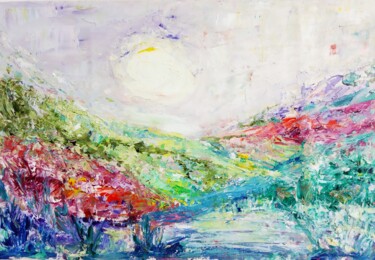 Painting titled "Meadow Painting Sun…" by Selena Sashina, Original Artwork, Oil Mounted on Wood Stretcher frame