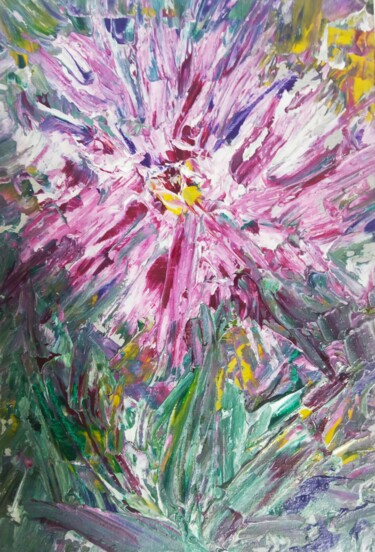 Painting titled "Pink Aster" by Selena Sashina, Original Artwork, Oil