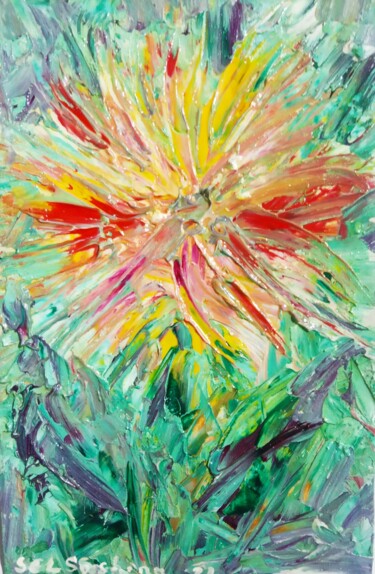 Painting titled "Multicolor Aster" by Selena Sashina, Original Artwork, Oil