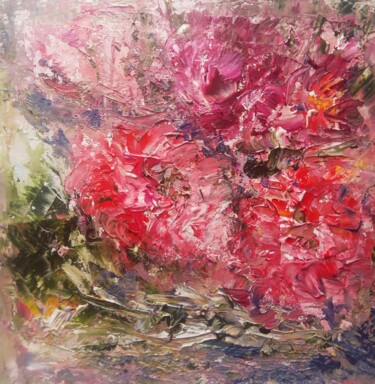 Painting titled "Flowers Roses" by Selena Sashina, Original Artwork, Oil Mounted on Wood Stretcher frame
