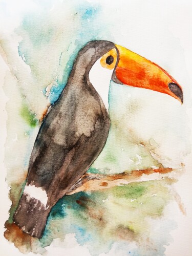 Painting titled "Toucan" by Selena Sashina, Original Artwork, Watercolor