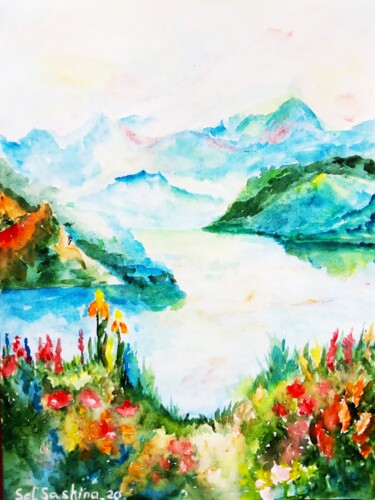 Pintura intitulada "Blossom Carpathian…" por Selena Sashina, Obras de arte originais, Aquarela