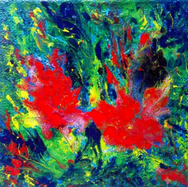 Painting titled "Ukrainian Red Flower" by Selena Sashina, Original Artwork, Acrylic
