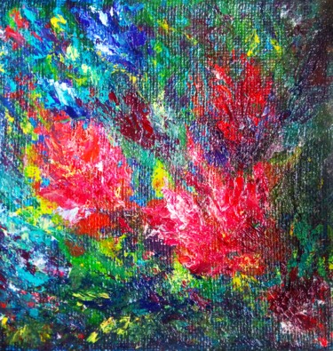 Painting titled "Red Night Flower" by Selena Sashina, Original Artwork, Oil