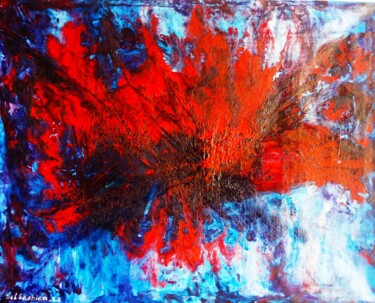Schilderij getiteld "Flying flock of red…" door Selena Sashina, Origineel Kunstwerk, Acryl Gemonteerd op Frame voor houten b…