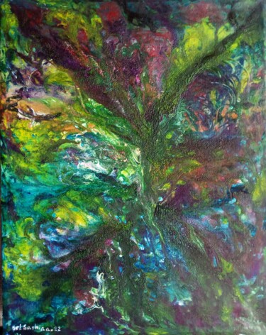 Картина под названием "Night Fern" - Selena Sashina, Подлинное произведение искусства, Акрил Установлен на Деревянная рама д…