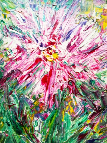 Peinture intitulée "Pink Aster print" par Selena Sashina, Œuvre d'art originale, Huile
