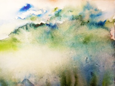 Peinture intitulée "Green lake" par Selena Sashina, Œuvre d'art originale, Aquarelle