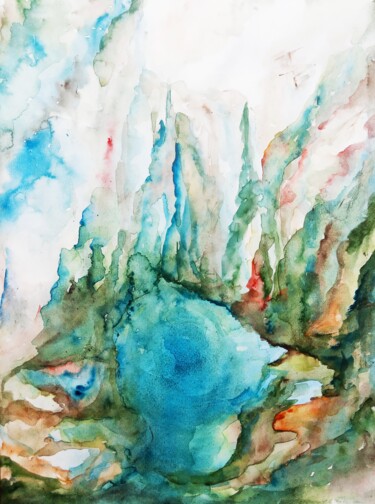 Peinture intitulée "Blue Agate" par Selena Sashina, Œuvre d'art originale, Aquarelle