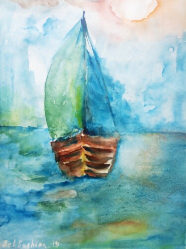 Schilderij getiteld ""Sinbad the Sailor"" door Selena Sashina, Origineel Kunstwerk, Aquarel