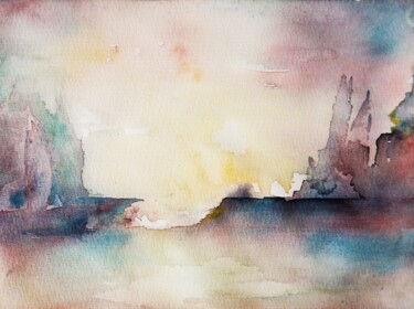Painting titled "Foggy Port" by Selena Sashina, Original Artwork, Watercolor