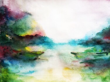 Painting titled "Foggy Morning on th…" by Selena Sashina, Original Artwork, Watercolor