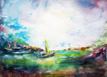 Painting titled "Birds over Corsica" by Selena Sashina, Original Artwork, Watercolor