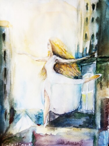 Painting titled ""Sun Dance"" by Selena Sashina, Original Artwork, Watercolor