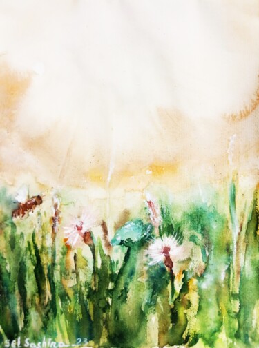 Schilderij getiteld ""Sun Morning in Mea…" door Selena Sashina, Origineel Kunstwerk, Aquarel
