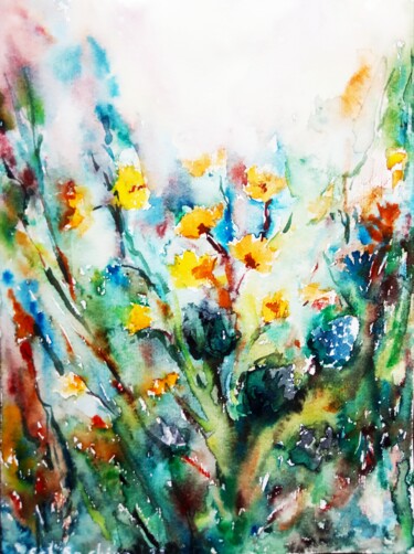 Painting titled "Valley of Flowers" by Selena Sashina, Original Artwork, Watercolor