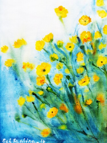 Painting titled "Field bouquet flowe…" by Selena Sashina, Original Artwork, Watercolor
