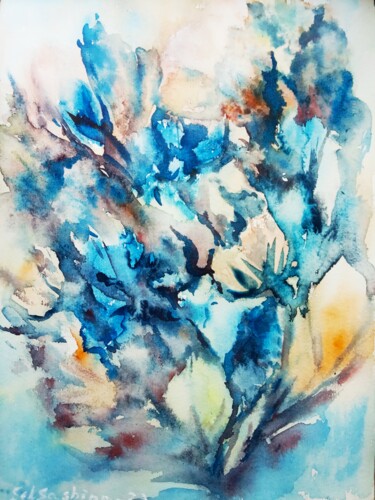 Malerei mit dem Titel ""Spring Blue flower…" von Selena Sashina, Original-Kunstwerk, Aquarell