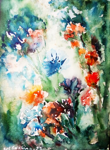 Schilderij getiteld "Summer. Morning. Fog" door Selena Sashina, Origineel Kunstwerk, Aquarel