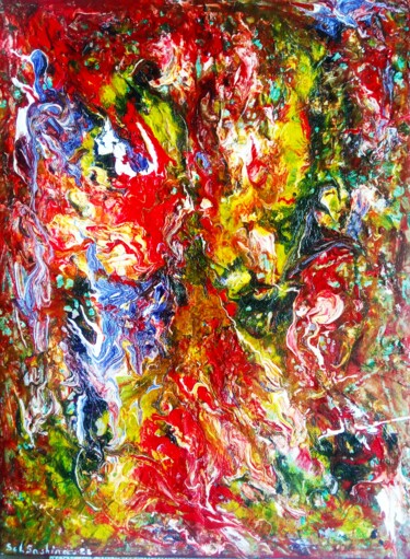 Schilderij getiteld "PARADISE GARDENS_1" door Selena Sashina, Origineel Kunstwerk, Acryl Gemonteerd op Karton