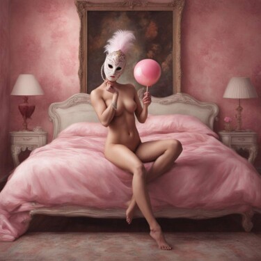 Digital Arts titled "Girl with pink Ball…" by Selena Sashina, Original Artwork, Digital Painting