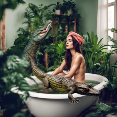 Digital Arts titled "In the bath with ga…" by Selena Sashina, Original Artwork, Digital Painting