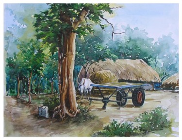 Pittura intitolato "South indian villag…" da Selva, Opera d'arte originale