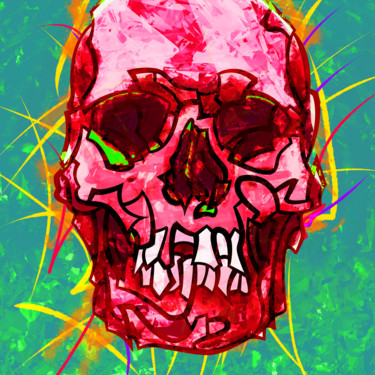 Peinture intitulée "SKULL 02 ROUGE" par Semaj Joyce, Œuvre d'art originale, Acrylique