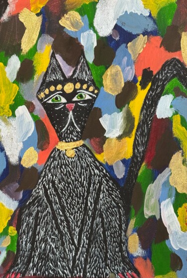 Картина под названием "Cat" - Sema Mente, Подлинное произведение искусства, Акрил