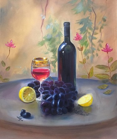 Картина под названием "Натюрморт с вином.j…" - Darya Semenova, Подлинное произведение искусства, Масло