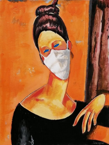 Schilderij getiteld "Modigliani style gi…" door Evgen Semenyuk, Origineel Kunstwerk, Olie